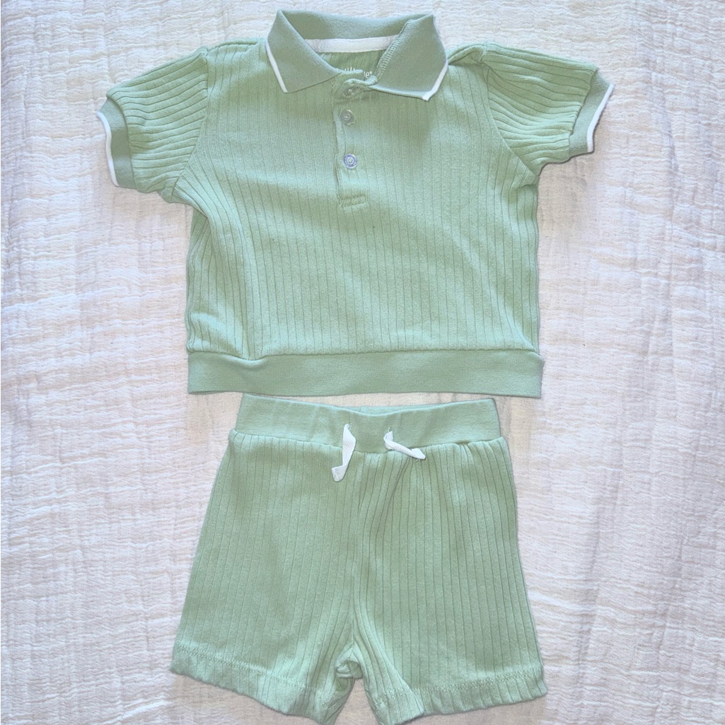 Little Me Green Ribbed Matching Set